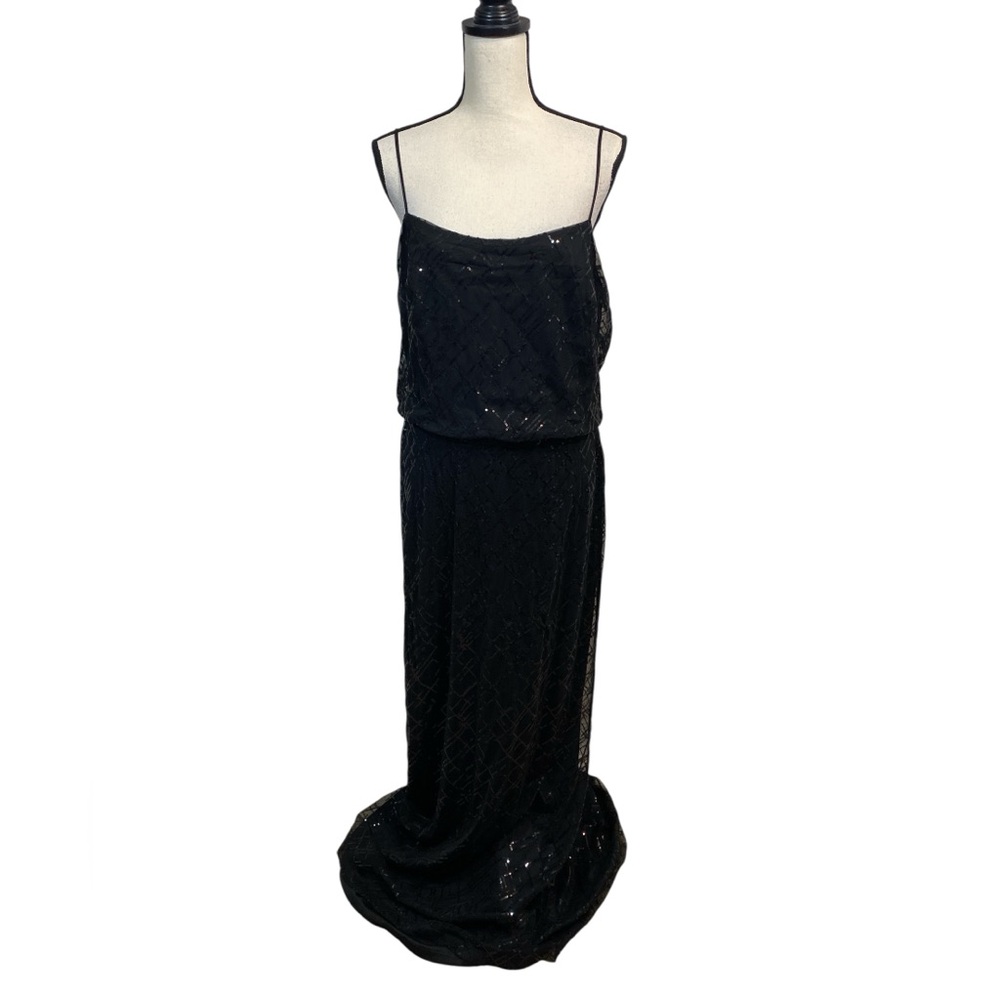 Chaps Black Sequin Mesh Formal Goth Glamor Dress Size 12